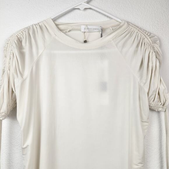 Jonathan Simkhai Short Sleeve Cream Shirt Ruched Shoulders Size Small NWT - Picture 3 of 10